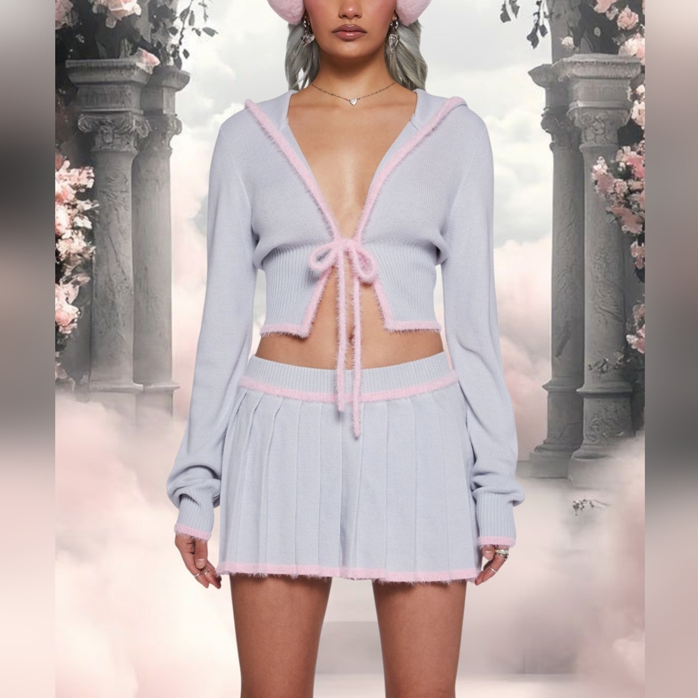 Cute Pink and Gray Knit Set with Cat Bag